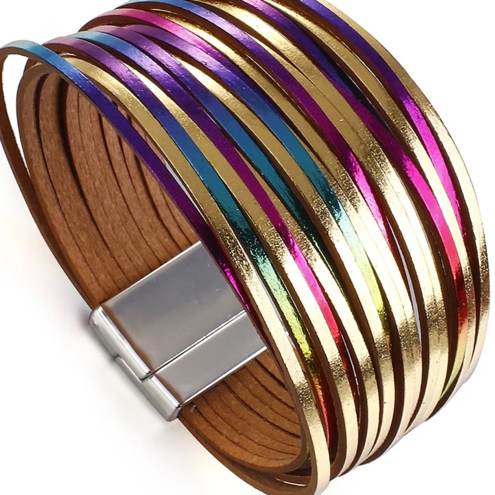 Rainbow wrap around GENUINE LEATHER bracelet.